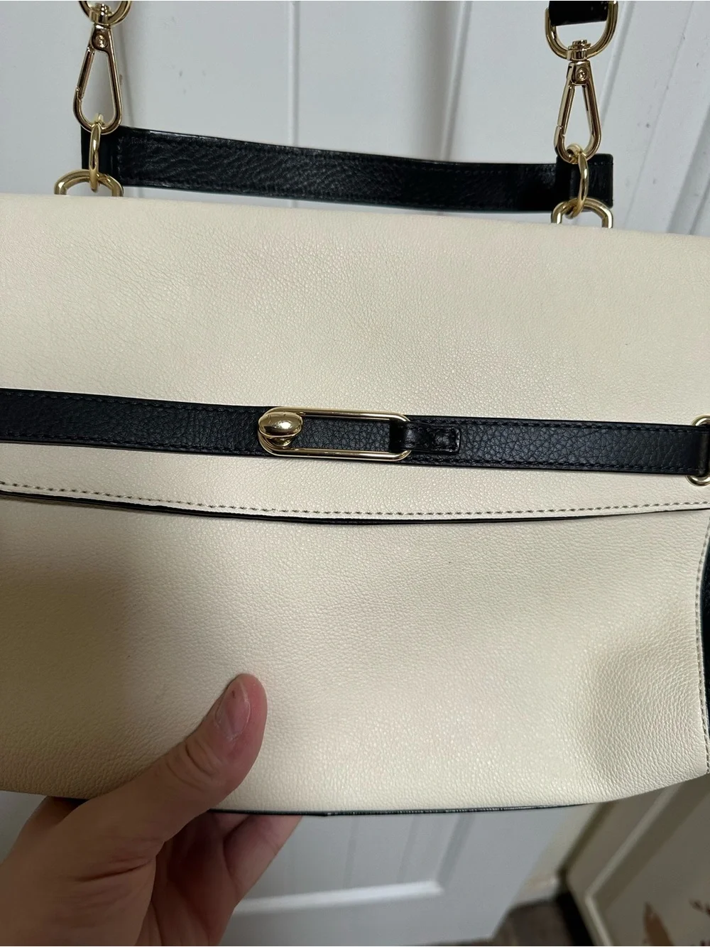 Talbots Cream and Black Leather Crossbody Clutch - Picture 3 of 11